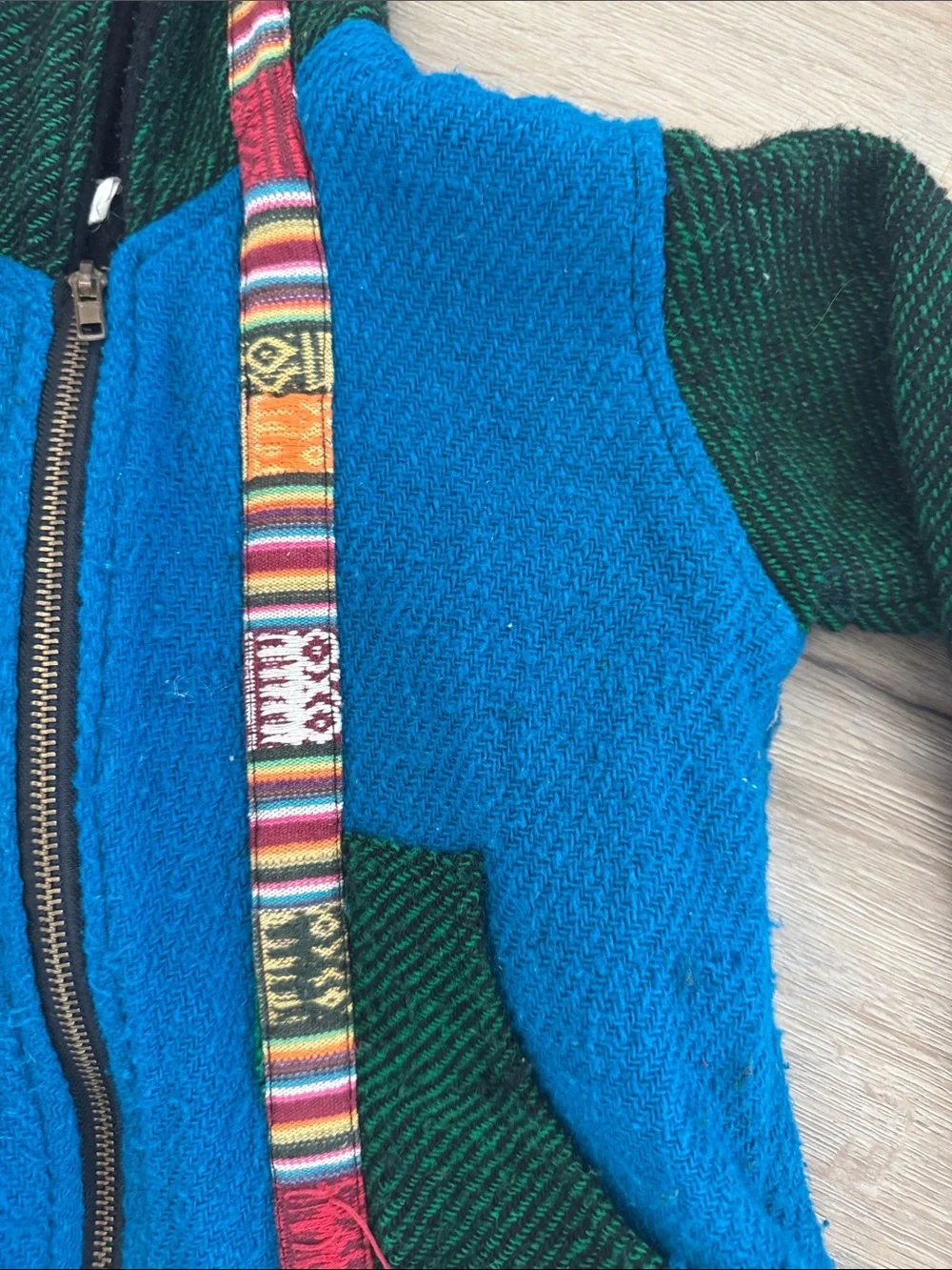 Vintage Blue and Green Kids Hooded Jacket